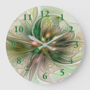 Grande Horloge Ronde Fantaisie Abstraite Moderne Fleur Fractale Colorée