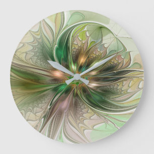 Grande Horloge Ronde Fantaisie Abstraite Moderne Fleur Fractale Colorée