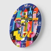 Grande Horloge Ronde Fantasy Cute Abstract Faces Shapes (Angle)