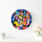 Grande Horloge Ronde Fantasy Cute Abstract Faces Shapes (Maison)