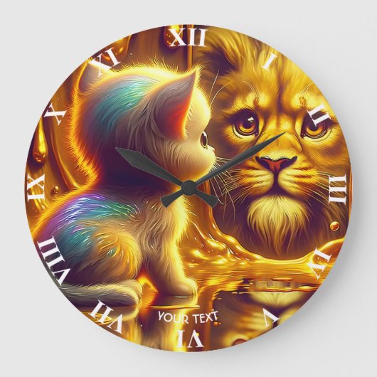 Grande Horloge Ronde Fantasy Cute Lion And Kitten (Recto)