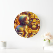 Grande Horloge Ronde Fantasy Cute Lion And Kitten (Maison)