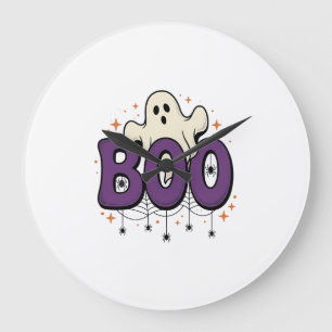 Grande Horloge Ronde Fantôme d'Halloween Rigolo Araignée Vintage_1