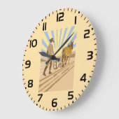 Grande Horloge Ronde Farmer and Horse Plowing Field Retro Sunrise (Angle)