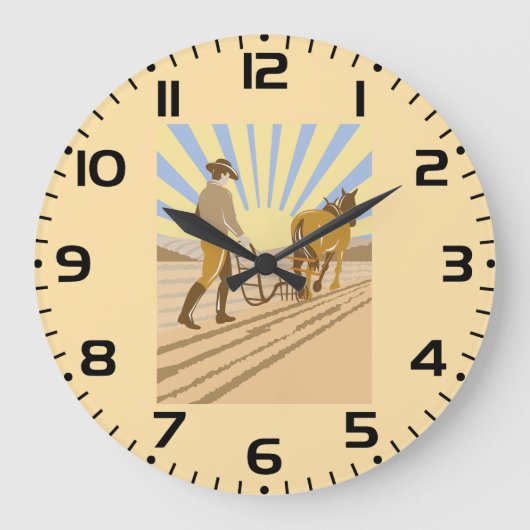 Grande Horloge Ronde Farmer and Horse Plowing Field Retro Sunrise (Recto)