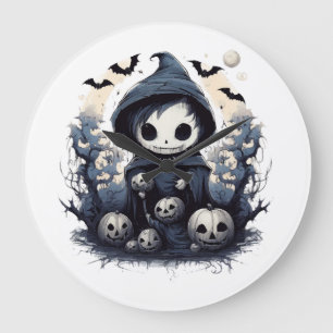 Grande Horloge Ronde Faucheur Chibi encapuchonné Halloween - Fan Dark W