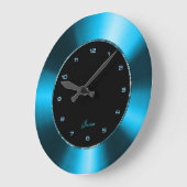 Grande Horloge Ronde Faux Blue Metallo Design Acier Inoxydable Look (Angle)