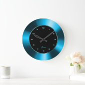 Grande Horloge Ronde Faux Blue Metallo Design Acier Inoxydable Look (Maison)