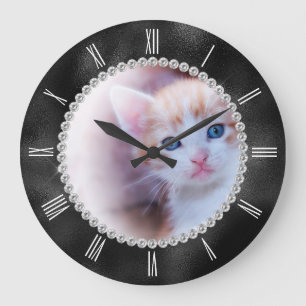 Grande Horloge Ronde Faux brillant cercle de strass photo noir
