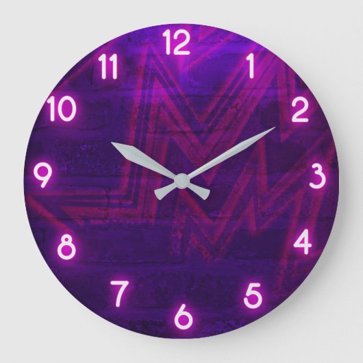 Grande Horloge Ronde Faux électriques violet noir Mur en brique (Recto)