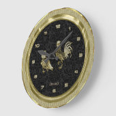Grande Horloge Ronde Faux Gold Chickens With Black Background 2 (Angle)
