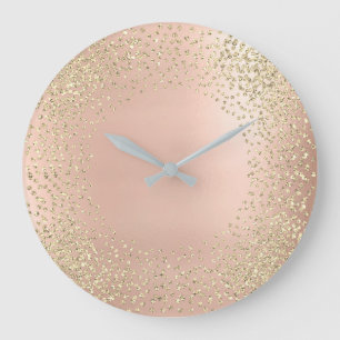 Grande Horloge Ronde Faux Gold Crystals Confetti Parties scintillant ro