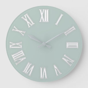 Grande Horloge Ronde Faux Gold Metallic Minimal Numéros Romains Aqua