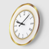 Grande Horloge Ronde Faux Gold White Trim Numéros romains (Angle)