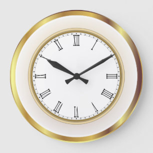 Grande Horloge Ronde Faux Gold White Trim Numéros romains