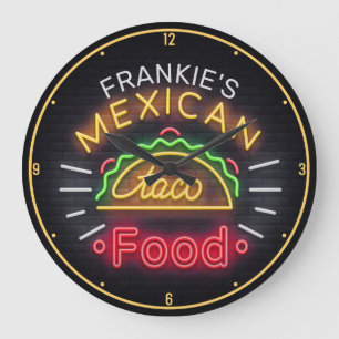 Grande Horloge Ronde Faux Neon Mexican Food Taco Diner personnalisé