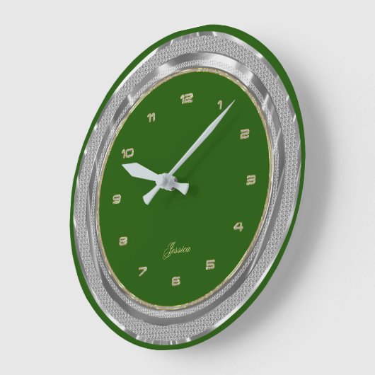 Grande Horloge Ronde Faux Silver & Gold Bordure Arrière - plan vert per (Angle)