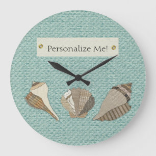 Grande Horloge Ronde Faux Tissu en toile de coquillages personnalisés