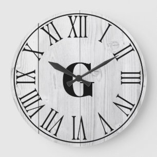 Grande Horloge Ronde Faux White Wood et Black