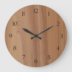 Grande Horloge Ronde Faux Wood Grain Imprimer le mur