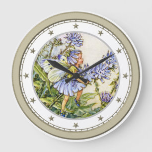 Grande Horloge Ronde Fée bleue de fleur