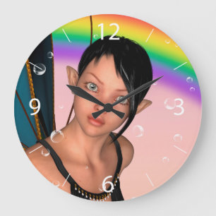 Grande Horloge Ronde Fée sous l'arc-en-ciel