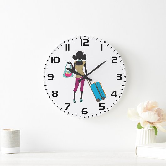 Grande Horloge Ronde Femme Avec Une Valise