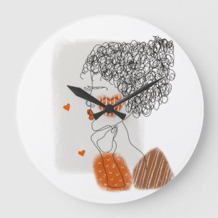 Grande Horloge Ronde Femme de mode : Lignes noires Graphiques