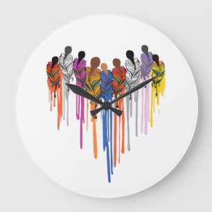 Grande Horloge Ronde Femme forme de cœur aquarelle amérindienne