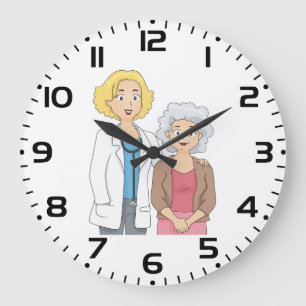 Grande Horloge Ronde Femme médecin avec patiente âgée