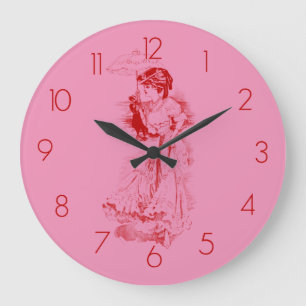 Grande Horloge Ronde Femme vintage Rouge Et Rose