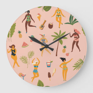 Grande Horloge Ronde Femmes en maillot de bain : Danse Vintage tropical