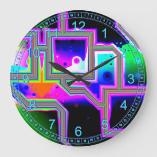 Grande Horloge Ronde Fenêtre dans l'abrégé sur magenta et cyan unive