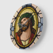 Grande Horloge Ronde Fenêtre en verre tendu Jésus (Angle)