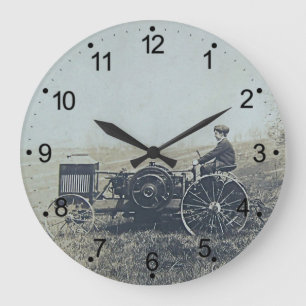 Grande Horloge Ronde Ferme Boy & Antique Tracteur