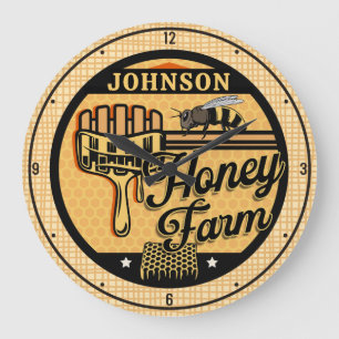 Grande Horloge Ronde Ferme d'abeilles de miel NOM PERSONNALISÉ Ruche de
