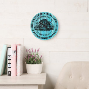 Grande Horloge Ronde Ferme Produits frais Faux Bois
