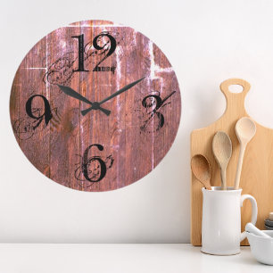 Grande Horloge Ronde Ferme Rustic County Wood