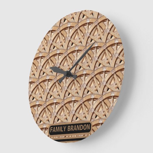 Grande Horloge Ronde Ferme Rustique Élégante Nom de Famille Ancien Styl (Angle)