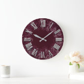 Grande Horloge Ronde Fern Beetroot Gray Metal Grey Woodlan Roman Number (Maison)