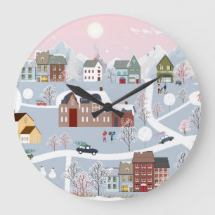 Grande Horloge Ronde Festif Winter Wonderland : Ville nocturne
