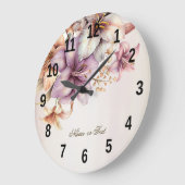 Grande Horloge Ronde Fête Aquarelle Boho Rose Fleurs Élégant (Angle)