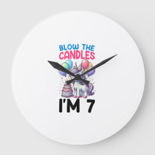 Grande Horloge Ronde Fête d'anniversaire de 7 ans de Licorne Enfants Ga