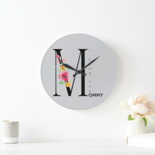 Grande Horloge Ronde Fête des Mères,Cadeau pour maman, Je t'aime Maman