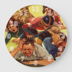 Grande Horloge Ronde Fête des Pères vintage, enfants de football et chi