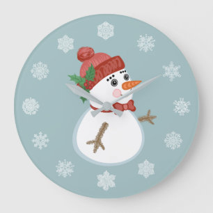Grande Horloge Ronde Fêtes d'hiver personnalisées Noël Snowman
