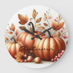 Grande Horloge Ronde Feuillage d'automne, pommes de terre et Citrouille