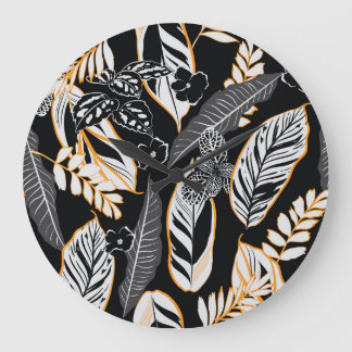 Grande Horloge Ronde Feuillage de nuit tropical : Motif Vintage foncé
