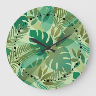 Grande Horloge Ronde Feuillage Tropical Feuilles Vertes Aériennes
