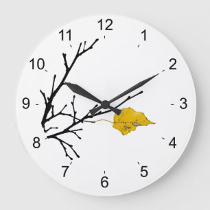 Grande Horloge Ronde Feuille d'arbre Lime Jaune